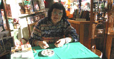 Patti Large' demonstrating Indian beadworking.